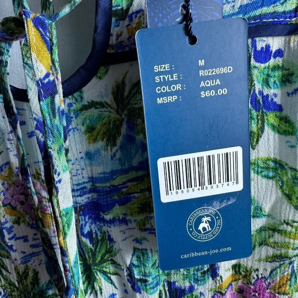 Caribbean Joe Size M Pink White Blue Print Aqua Dress lined Travel Casual nwt - Picture 11 of 14